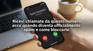 Persona tiene in mano uno smartphone che mostra una chiamata in arrivo da numero sospetto
